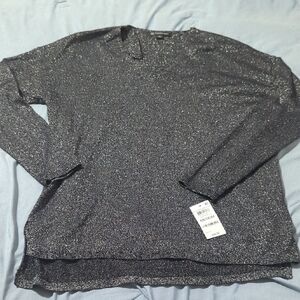 INC International Concepts NWT Shimmering Black Long Sleeve Top Size M